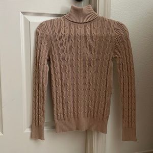 Beige Braided Turtleneck Sweater